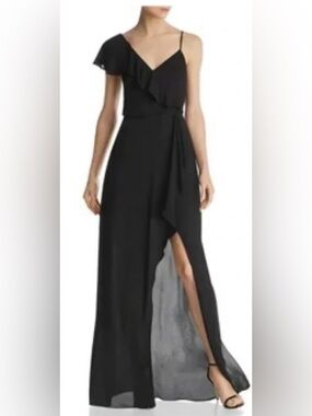 NWT BCBG Black Shoulder Ruffle Maxi Dress